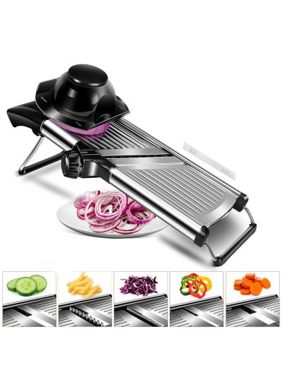 اشتري Mandoline Food Slicer, Adjustable Mandoline Slicer for Kitchen, Stainless Steel Mandolin Vegetable Chopper for Potato/Tomato/Onion, Vegetable Slicer Julienne Cutter, Silver في الامارات