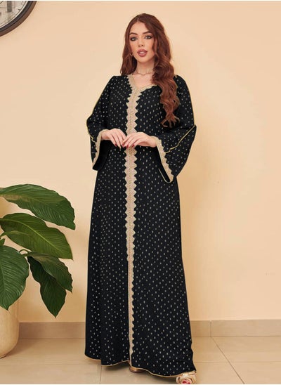 Buy Women Luxury V-neck Polka Dots Robe Maxi Dresses Exclusive Styles Modern Stylish Middle East Arabic Banquet Wedding Party Dress Women's Festival Clothing in UAE