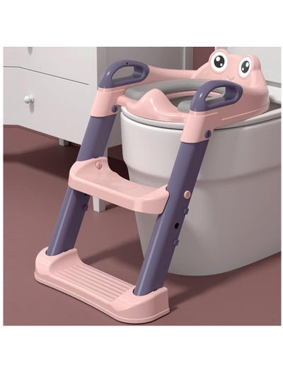Buy Potty Training Seat for Toddlers Foldable Potty Training Toilet with Step Stool Ladder Toddler Potty Seat with Upgraded Height-adjustable Wide Step & Soft Cushion Splash Guard Pink in Saudi Arabia