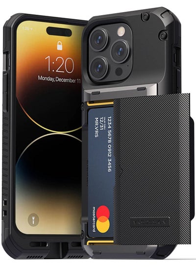 Buy Damda Glide Pro iPhone 14 Pro Case Cover Wallet with Semi Automatic Credit Card Holder Slot (3-4 Cards) - Black Groove in UAE