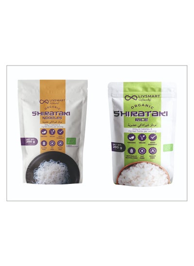 Buy Livsmart Organic Shirataki (Konjac) COMBO - Keto Noodles 200g and Keto Rice 200g (Combo Pack of 2) in UAE