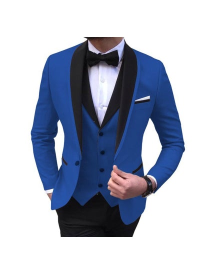 Buy Mens Slim Fit Suit Wedding Fashion Set Blue in Saudi Arabia