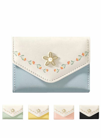 اشتري Wallets for Women Girls  Flowers Wallet Cash Pocket flowers Print Card Holder Coin Purse with ID Window elegant youthful and , Blue في الامارات