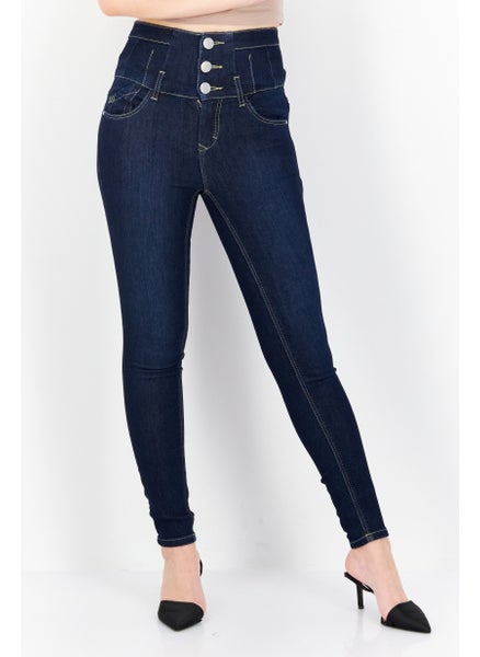 Buy Women Slim Fit Washed Stretchable Denim Jeans, Blue in UAE