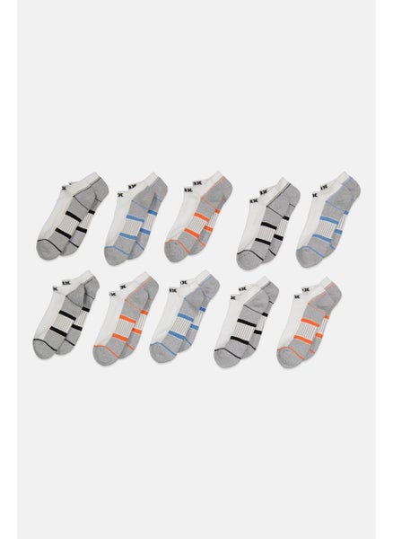 اشتري Men 10 Pairs Brand Logo Ankle Socks, Grey/White Combo في السعودية