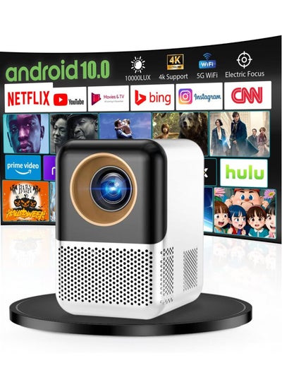 اشتري X10 Mini Projector Android 10.0 Electric focus with 5G WiFi and BT 5.2 10000LUX Movie Projector Full HD 1080P Supported Video Projector home theater في السعودية