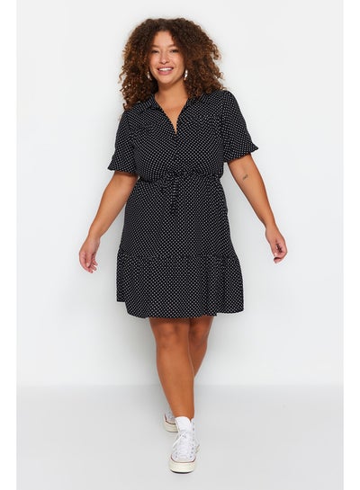 Buy Black Polka Dot Woven Shirt Plus Size Dress in Egypt