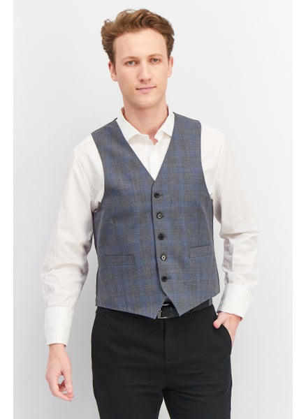 اشتري Men Classic Fit Plaid Vest, Grey Combo في الامارات