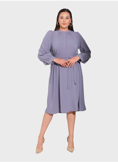 Buy Button Detail Crew Neck Dress in UAE