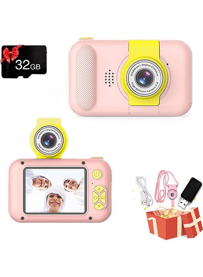 اشتري 2022 Upgrade Kids Camera with 32GB Memory Card and Card Reader 40MP Children's Camera 2.4inch Mini HD 1080P Rechargable 180 Rotatable Children Digital Camcorders Ideal Gift for Girls Age 2-8 (Pink) في السعودية