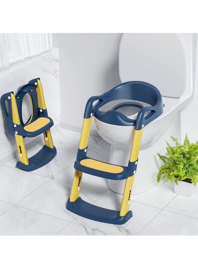 Buy Potty Training Seat, Kids Toilet Training Seat with Step Stool, Foldable Portable Potty Chair with Adjustable Height Ladder Guard Handle Soft Cushion White in Saudi Arabia