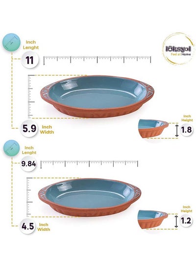 Buy Luksyol Terracotta Oval Oven Tray Set - Handmade Clay Pots for Cooking Mexican, Indian, and Korean Dishes, Glazed Cookware with Handles, Turquoise Pot Set of 2, Perfect for Oven, Microwave in UAE