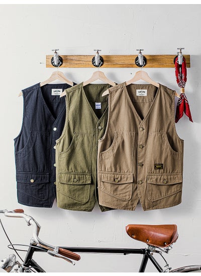 اشتري New Summer Mens Utility Vest Retro Sleeveless Khaki في السعودية