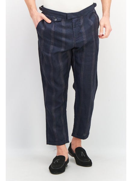 اشتري Men Carrot Fit Stripe Dress Pants, Dark Blue Combo في الامارات