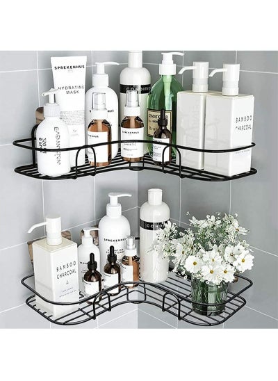 Buy Metal Wall Mounted Two Pieces Bathroom Shelf for Storage and Organization of Various Tools Without Digging Suitable for Bathroom Kitchen Living Room Black in Saudi Arabia