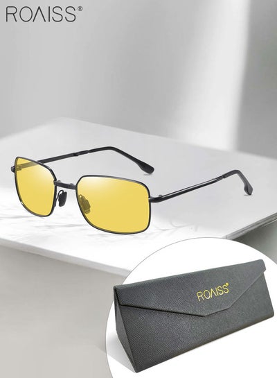 Buy Men's Polarized Rectangular Sunglasses, UV400 Protection Sun Glasses with Black Metal Frame, Color Changing Night Driving Glasses for Men Golfing, Fishing, Traveling, 61mm in UAE