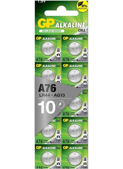 Buy 10-Pieces GP (A76) LR44 AG13 Alkaline Cell 0% Mercury 1.5V Batteries in UAE