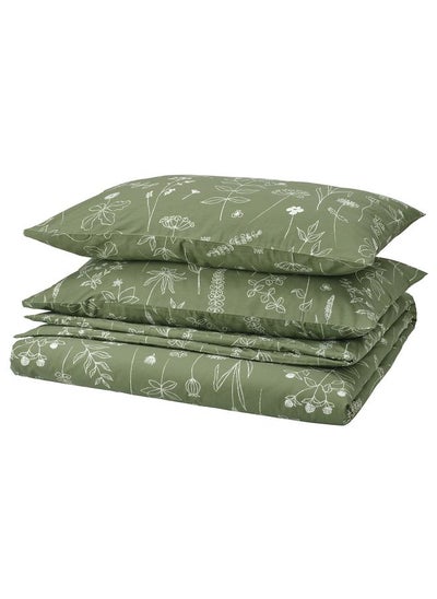 Buy Duvet Cover And 2 Pillowcases Green/Floral Pattern 240X220/50X80 Cm in Saudi Arabia