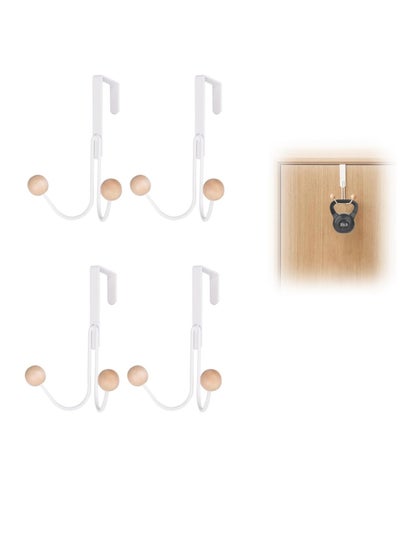 Buy Over The Door Hooks 4 Pack Heavy Duty Organizer Hooks with Double Wood Hooks Door Hanging Hooks for Hanging Coats Hats Robes Towels Bathroom Living Room Kitchen Clothes Shoe Bag White in UAE