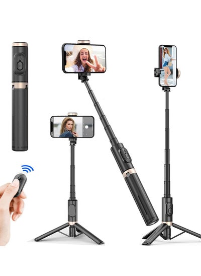 Buy Selfie Stick For Phone Size 4.5-6.2Inch Extendable to 85cm Selfie Stick Tripod with Bluetooth Wireless Remote Phone Holder (Q12 Black) in UAE