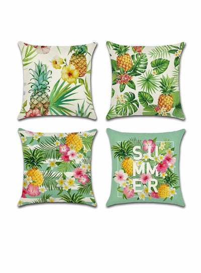 اشتري Decorative Throw Pillow Covers Pack of 4 Waterproof Cushion Covers Perfect to Outdoor Patio Garden Living Room Sofa Farmhouse Decor (18x18 Inches) (Tropical Plants and Pineapple) في السعودية