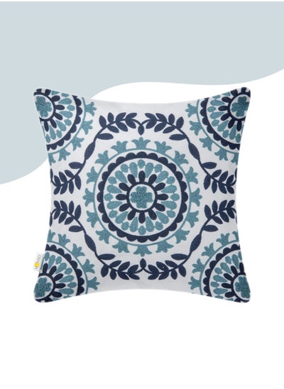 Buy Decorative Embroidered Cushion Cover blue/white 45x45Cm(Without Filler) in Saudi Arabia