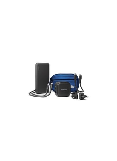 اشتري 5 in 1 Universal Power Combo 10000mAh PD Power Bank & 38W Charger World Travel Kit & Type-C to Lightning + Type-C to Type-C  Fast Charging PVC Cable, Stylish Carry Bag - Black/Blue في الامارات