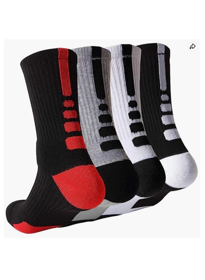 اشتري Basketball Socks Outdoor Athletic Crew Socks Thick Compression Long Running Sports Socks for Men & Women 4 Pack في السعودية
