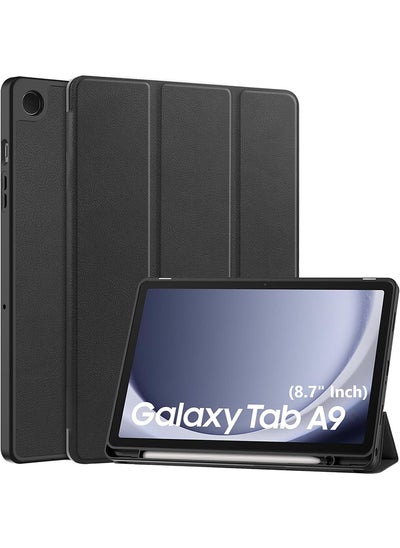 Buy Samsung Galaxy Tab A9, Smart Cover with Pencil Holder and Soft Baby Skin Silicone Back and Full Body Protection, Auto Wake/Sleep Cover For Samsung Galaxy Tab A9 2023 (Black) in UAE