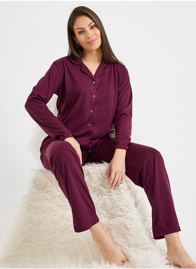 Buy Jersey Button Through Shirt & Pajama Set in Saudi Arabia