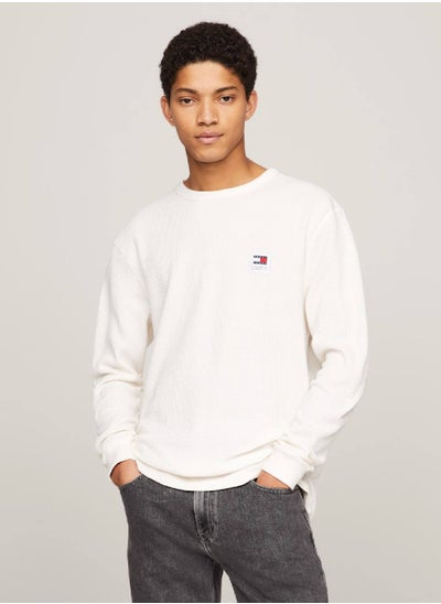 Buy Men's Waffle Texture Long Sleeve T-Shirt -  Cotton blend, White in Saudi Arabia