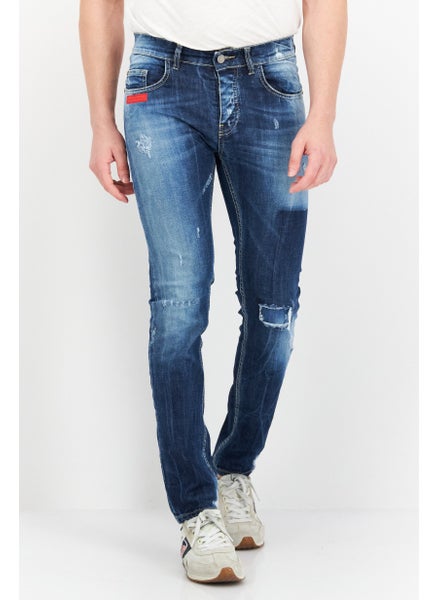 Buy Men Skinny Fit Textured Stretchable Denim Jeans, Blue in Saudi Arabia