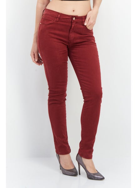 اشتري Women Skinny Fit Plain Jeans, Maroon في الامارات