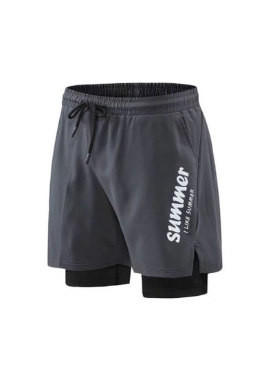 اشتري Fashionable Men's Double-Layer Quick Drying Beach Swimming Shorts في الامارات