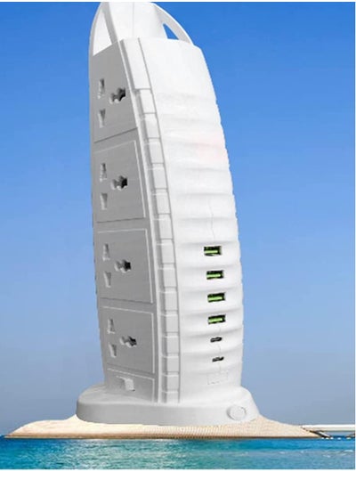 Buy 8 Way Stylish Power Extension Cord 6 USB Fast Charging Ports Burj Al Arab Power Socket in UAE