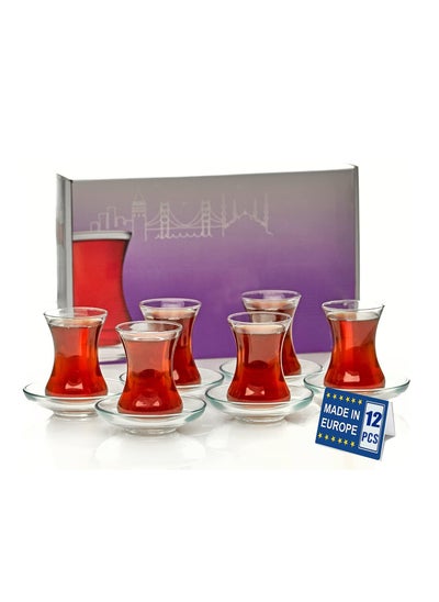 اشتري Turkish Tea Glasses and Saucers Set (12 Pieces), Arabic Persian Tea Cups (4oz/120ml) في الامارات