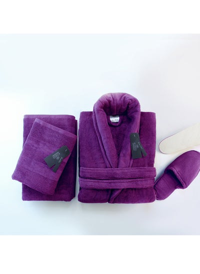 Buy Bathrobe - 100% Soft cotton - Purple - 4 Pieces set in UAE