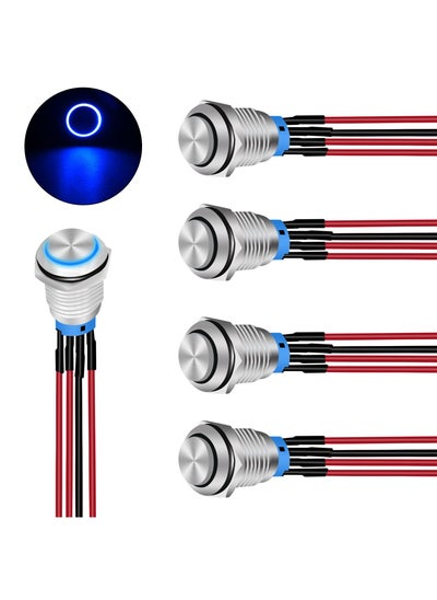 Buy Push Button Switch,12mm with Pre Wired Harness 12V 24V Stainless Steel Self Locking Latching, Push Button Latching Switch, Waterproof Pushbutton Switch Self-locking Marine Switch (5PCS) in Saudi Arabia