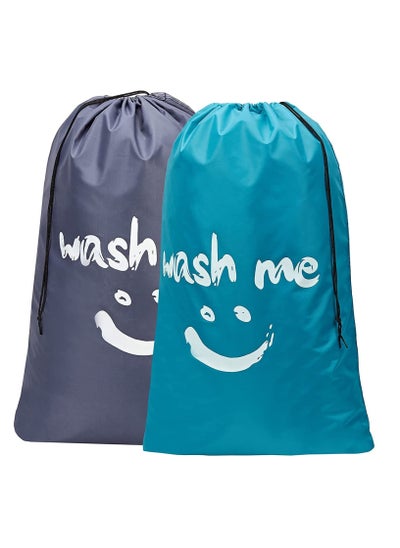 Buy 2-Pack Wash Me Laundry Bag, Extra Large Machine Washable Travel Dirty Clothes Storage Organizer Basket Drawstring Closure 100 x 69cm in UAE