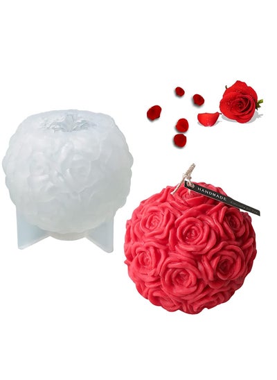 Buy Candle Molds Silicone Large Rose Ball 3D Flowers Silicone Mould Valentine's Day Resin Casting Mold for DIY Making Homemade Soap Polymer Clay Craft Plaster in UAE