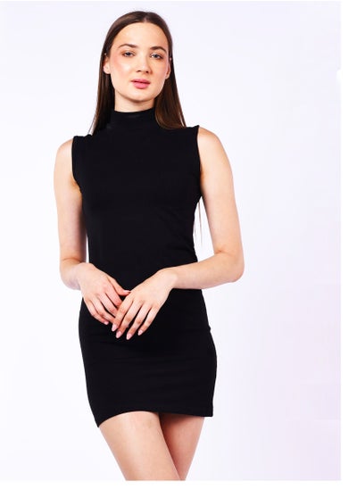 Buy highneck full cut short dress black egypt cotton 100% in Egypt