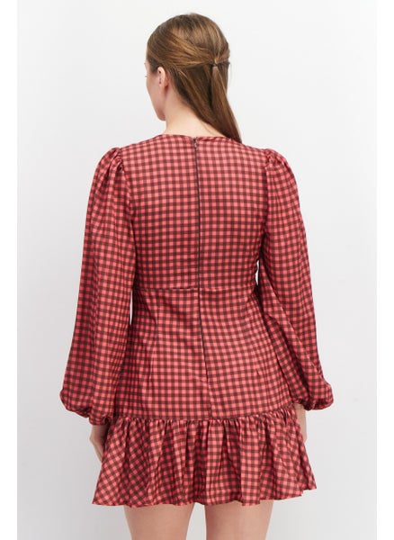 اشتري Women V- Neck Checkered Mini Dress, Pink Combo في الامارات