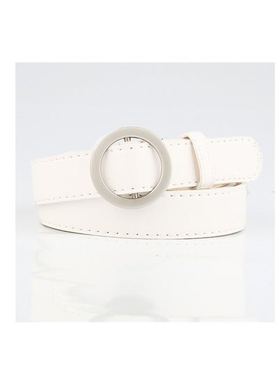 Buy Round Buckle Non-hole Simple Student Jeans Belt 105cm White in UAE