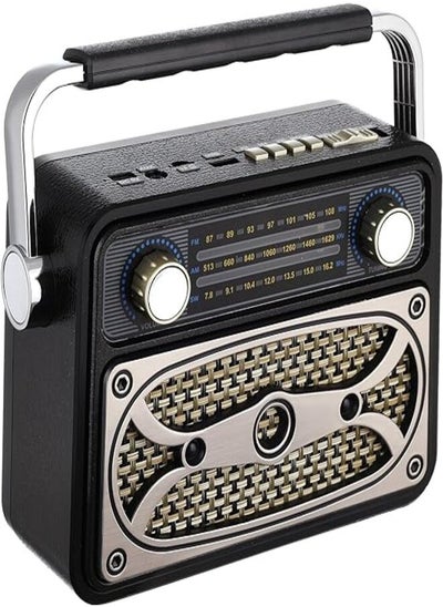 Buy Meier M-183BT FM AM SW 3 Band Vintage Retro Radio Rechargeable Radio With USB SD TF Mp3 Player Blue Tooth Speaker - Black Silver in Egypt