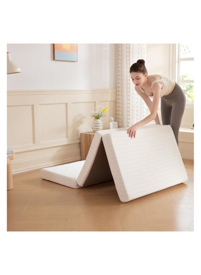 Buy Comfy White Folding Quilted 180x 90x 10 Cm Mattress With Knitted Cotton Fabric in UAE
