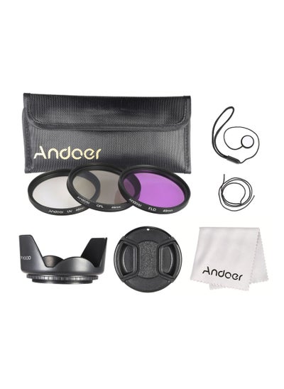 اشتري Andoer 49mm Filter Kit (UV+CPL+FLD) + Nylon Carry Pouch + Lens Cap + Lens Cap Holder + Lens Hood + Lens Cleaning Cloth في السعودية