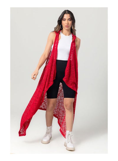 اشتري Hooded Sleeveless Open Neckline Cover-up - Red في مصر