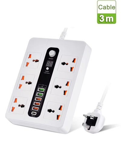 Buy 3 Meter Universal Socket, Charging USB Socket Timing Function Extension Plug White in Saudi Arabia