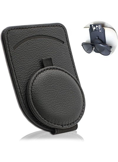 Buy 1-Pieces Leather Car Sunglass Holder  Car Visor Sunglasses Clip for Glasses Cards (Black) in UAE