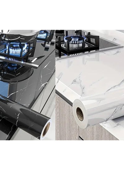 Buy 2 Marble Rolls in Two Basic Colors, White and Black, For Home And Office Furniture, Self-Adhesive And Waterproof, Large Size 40 cm *5 Meters,1 White roll + 1 Black roll in Saudi Arabia